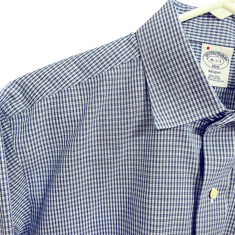 BROOKS BROTHERS MEN REGENT FIT BLUE PLAID COTTON BUTTON DOWN NO IRON SIZE LARGE